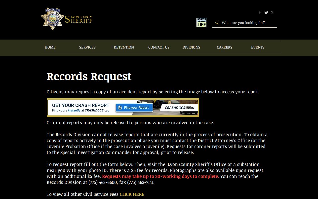 Lyon County Sheriff's Office records and photograph request page