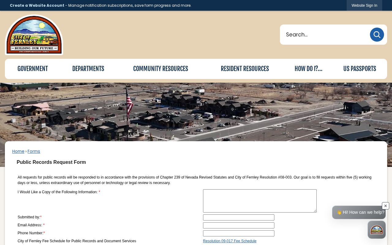 City of Fernley official public records request page