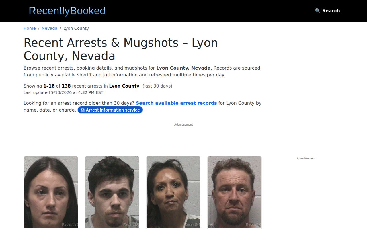 Unofficial RecentlyBooked Lyon County recent arrests page
